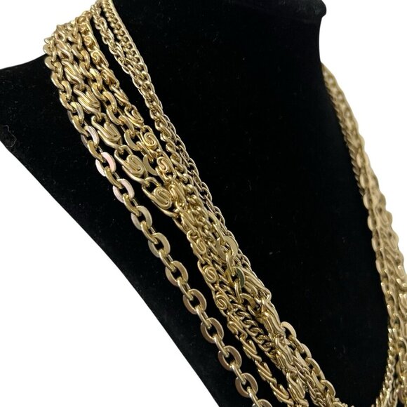 Gold Tone Multi-Strand Cascade Necklace Made In Germany 10" Vintage - Picture 3 of 9